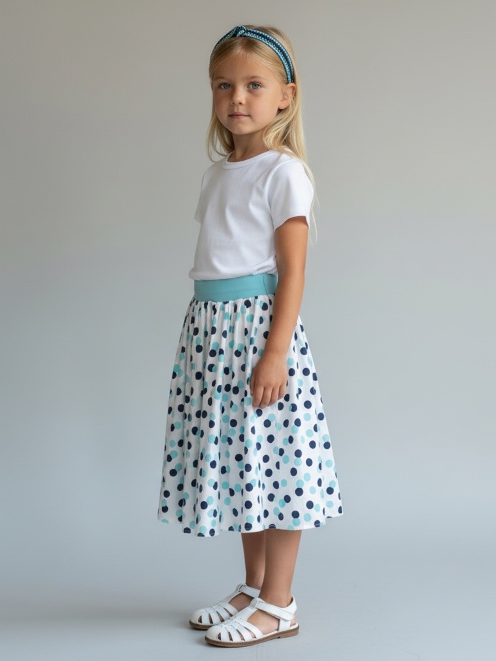 Skirt Girls 6 Midi Blue Polka Dot Circle Colorful 100% Cotton Mom and Pop's Kids